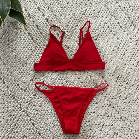 Red Triangle Bikini Set | Red Bikini Set | Red Bikini | Red String Bikini - Picture 1 of 9